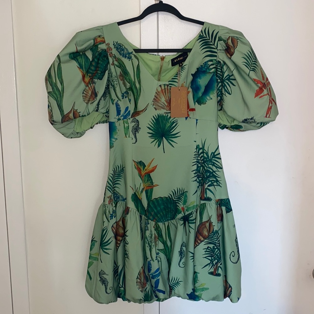 Zara Green Tropical Print Mini Dress